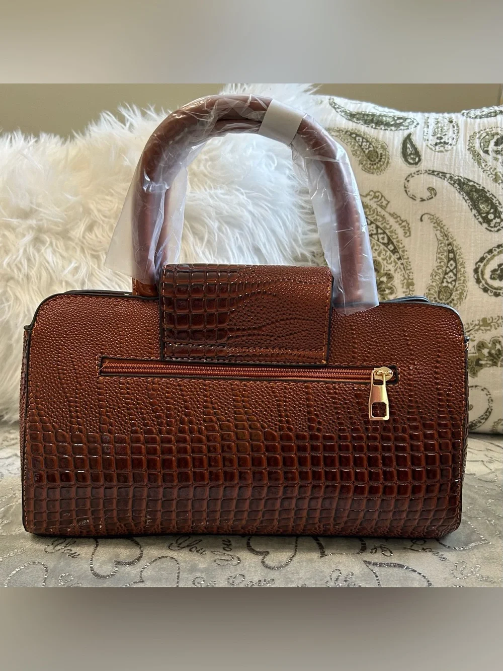NWT Vyrmax, Small, Cognac Croc-Embossed Professional Satchel w/Detachable Strap